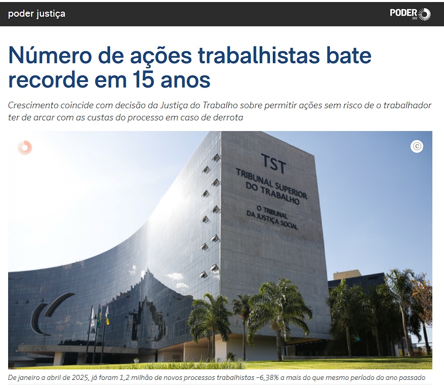 Notícia sobre recorde de ações trabalhistas
